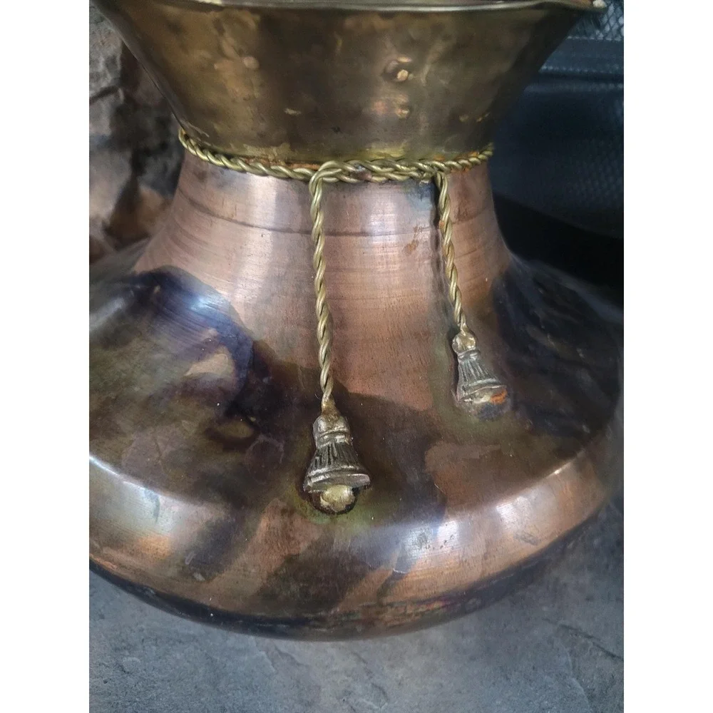 Vintage Copper & Brass‎ Planter Vase Mid Century Hammered Jardiniere Patina